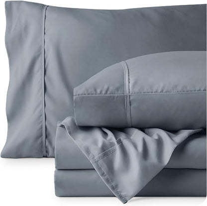 Bare Home Full Extra Long Sheet Set - 1800 Ultra-Soft Microfiber Full XL Bed Sheets - Double Brushed - Deep Pockets - Easy Fit - 4 Piece Set - Bed Sheets (Full XL, Steel Blue)