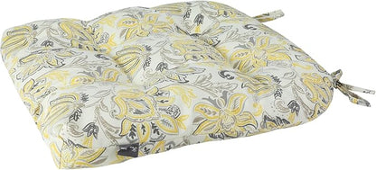 FUNHOME Outdoor Chair Cushions 19 x19 Inch,Water Resistant Tufted Seat Cushions 19",Reversible,Weather Resistant,Rounded Back Wicker Chair Cushion for Patio Garden Furniture(Yellow Flower)