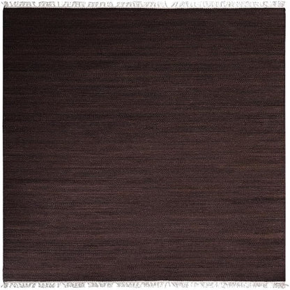 Rugsotic Carpets Hand Woven Flat Weave Kilim Wool ECO-Friendly Area Rugs - 6'x6', Square Shape, Dark Brown Color, Solid Plain Design, Low Pile Handmade Rugs for Living Room, Bed Room (D00111)
