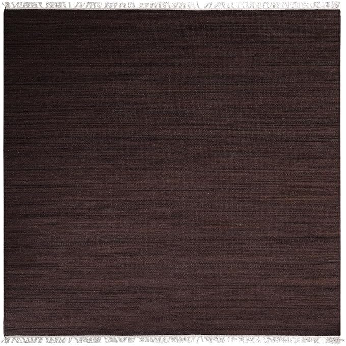 Rugsotic Carpets Hand Woven Flat Weave Kilim Wool ECO-Friendly Area Rugs - 10'x10', Square Shape, Dark Brown Color, Solid Plain Design, Low Pile Handmade Rugs for Living Room, Bed Room (D00111)