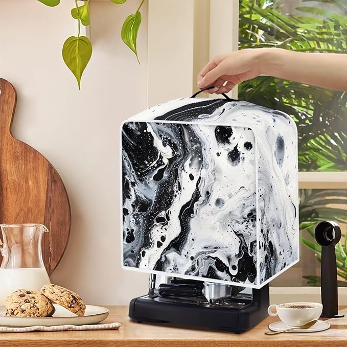 Marble Coffee Maker Cover Protector with Top Handle Washable Dustproof Small Kitchen Appliance Protector