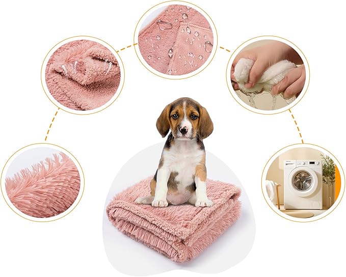 Waterproof Dog Blanket Pink Fluffy Long Faux Fur Pet Throw Blankets for Cats Cozy Warm Couch Mat for Puppy Love Bed Cover Washable(Pink,XL)