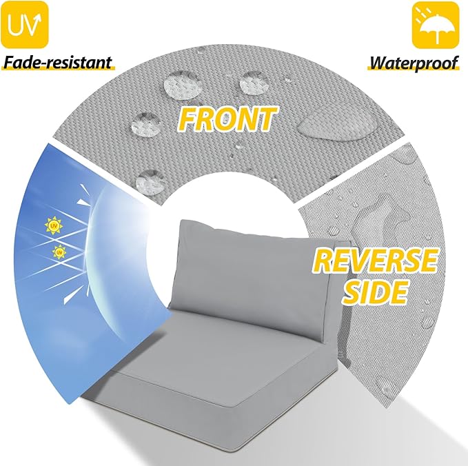 AAAAAcessories Outdoor Deep Seat Cushions, Waterproof, Fade-Resistant Patio Furniture Replacement Cushions, 24" x 24" x 5" + 24" x 13.5", Gray