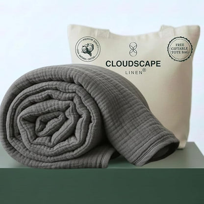 Cloud Scape Linen Oversized 4 Layer Muslin Blanket Twin Size - 100% Cotton, Lightweight & Breathable All Season Gauze, Pre-Washed, for Bed, Couch, fits Twin XL Bed,68x92, Dark Grey