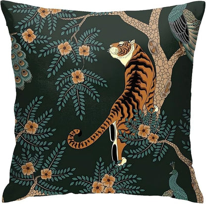 NBFKDO Pillow Cover,Tiger and Peacock (1) Throw Pillow Case Modern Cushion Cover Square Pillowcase Decoration for Sofa Bed Chair Car 18 X 18 Inch