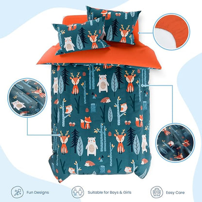 Woodland Animal Kids Bedding Set for Boys, Ultra Soft Microfiber Comforter Set Full Size 4-Pieces, Comforters Bed Sets for Kid Tween Teen Bedroom Decor