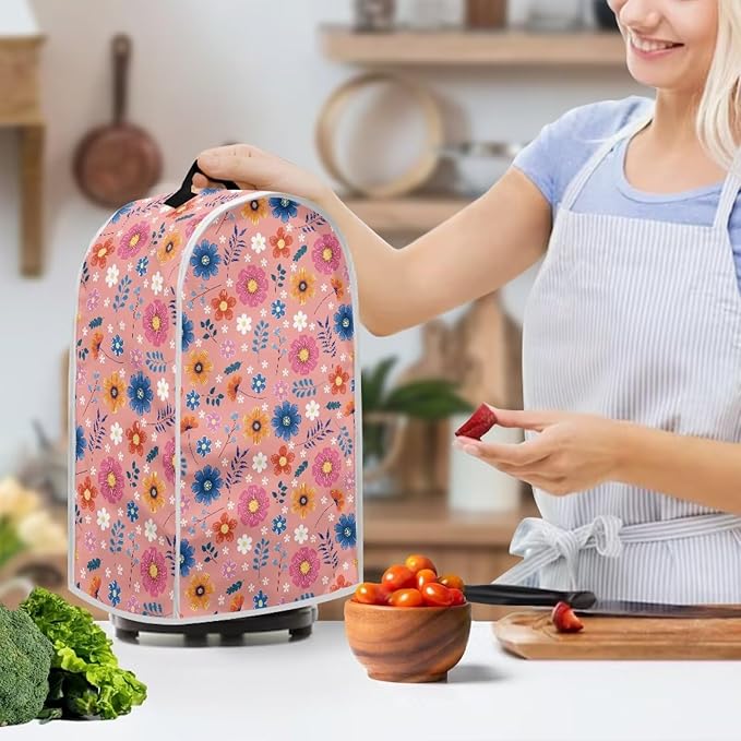 Blender Dust Cover Stand Mixer or Coffee Maker Appliance Cover, Anti Fingerprint Polyester Dust Proof Stain Resistant Blender Cover for Home Kitchen, Pink Floral Blossom