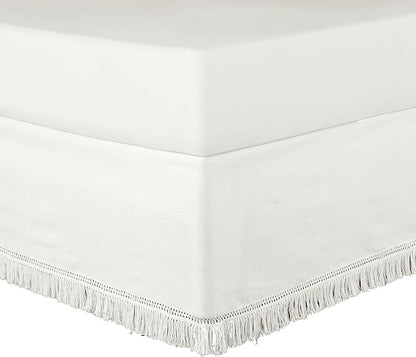 Lush Decor Boho Fringe 15-Inch Tailored Drop Easy Fit Bedskirt, King, Pure White