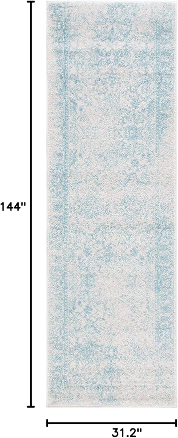 SAFAVIEH Adirondack Collection Runner Rug - 2'6" x 12', Ivory & Light Blue, Distressed Vintage Floral Design, Non-Shedding & Easy to Clean, Ideal for Hallway, Foyer, Entryway, Bedroom (ADR109L)