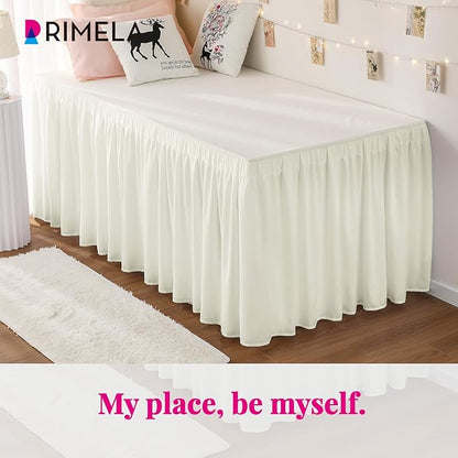 RIMELA Dorm Bed Skirt Twin XL 42 Inch Drop, Easy to Install Extra Long Wrap Around Elastic Dust Ruffle, Cream Bedskirt Silky Fabric Machine Washable (Twin XL 80“L x 39”W & Twin 75“L x 39”W)