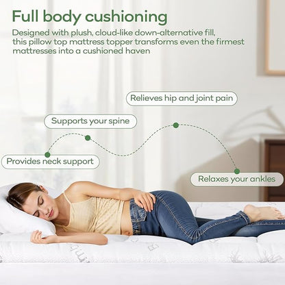 OLANLY Twin Mattress Topper – Viscose Made from Bamboo, Cooling Soft Twin Pillow Top Mattress Pad for Back Pain Relief, Plush Down Alternative Fill Bed Topper with Elastic Deep Pocket, White
