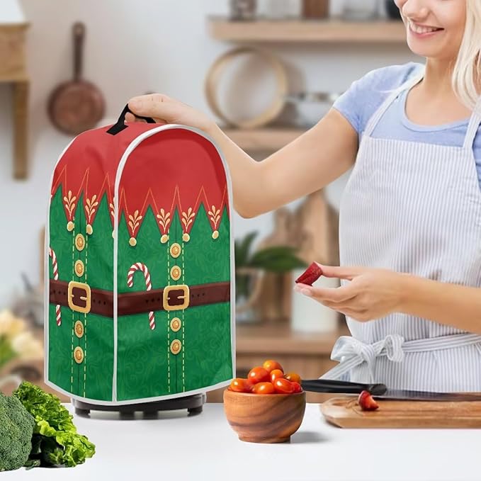 Christmas Teal Blender Cover for Kitchen Countertop Santa Claus Small Appliance Dust Cover Kitchen Decor Food Processor Protector with Handle Blender Protection Accessories
