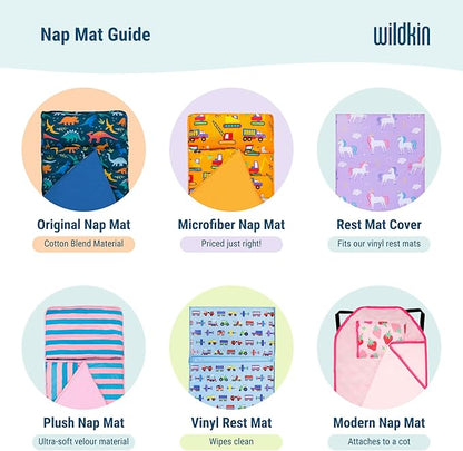 Wildkin Kids Original Nap Mat – Cozy Kids Sleep Mat with Pillow, Ideal for School & Travel - Trains, Planes, and Trucks