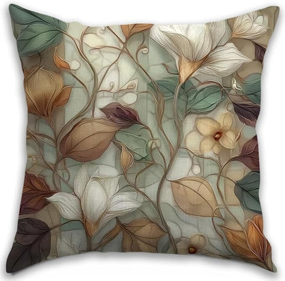 Vintage Floral Throw Pillow Covers, Vintage Flower Pattern Double Sided Cushion Cover, Indoor and Outdoor Home Art Decor Pillowcase for Sofa or Bedroom Decor 18x18inches (Flower&Leaves, 18x18inches)