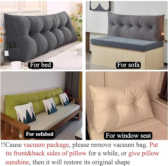 SAMTY Triangular Wedge Pillow headboard Twin XL Size for Couch Large headboard Pillow with Removable Cover Back Rest Pillows for Sitting up in Bed