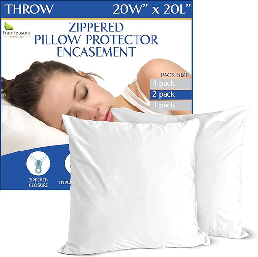 Throw Pillow Covers (Set of 2) - Square 20x20 - Pillow Protectors Waterproof Hypoallergenic Dust Proof Zippered Encasement