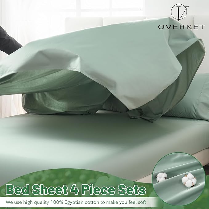 100% Egyptian Cotton Sheets Cal King Sheet Set 4PCS 1000 Thread Count Sateen Weave Soft Breathable 16-Inch Deep Pocket（California King,Sage Green）