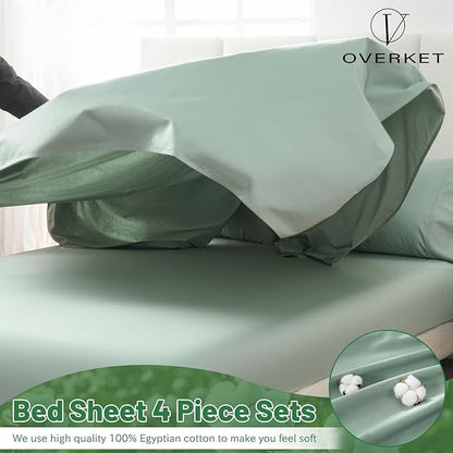 100% Egyptian Cotton Sheets King Size 4PCS 1000 Thread Count Sateen Weave Soft Breathable 16-Inch Deep Pocket （King,Sage Green）