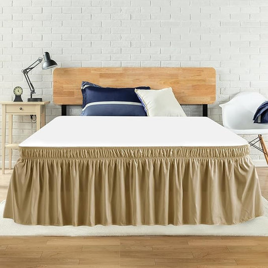 Twin Bed Skirt, Elastic Wrap Around Bed Skirt Twin Size, Bed Skirts for Adjustable Bed, Easy Fit with 18" Drop Length Tailored Drop Dust Ruffle (Beige)