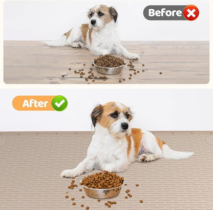 Dog Food Mat, Extra Large 34" x 22" Silicone Pet Feeding Mat with Raised Edge Pet Placemat for Small, Medium, and Large Pets Non-Slip, Easy to Clean (Beige)