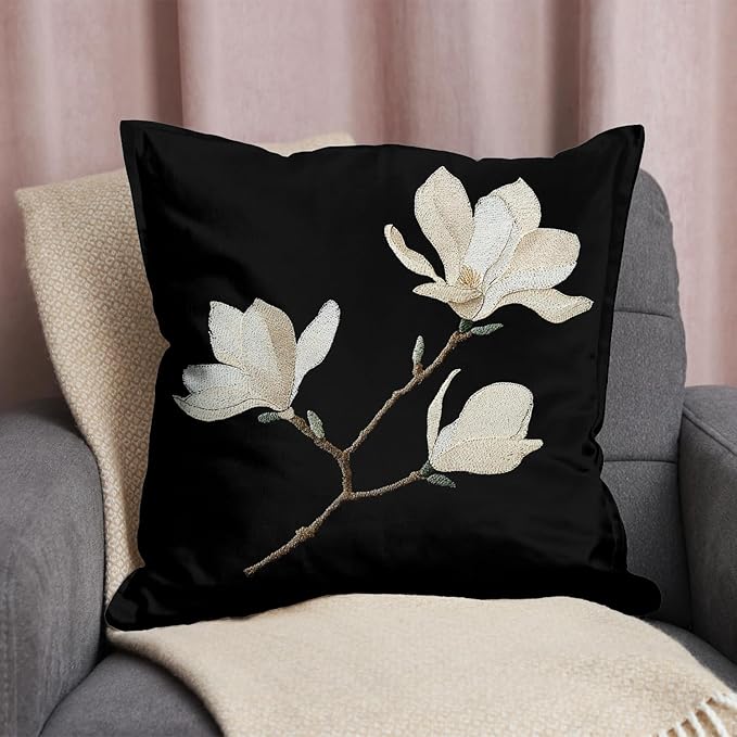 Vintage Floral Throw Pillow Covers, Vintage Flower Pattern Double Sided Cushion Cover, Indoor and Outdoor Home Art Decor Pillowcase for Sofa or Bedroom Decor 18x18inches (Black&White, 18x18inches)