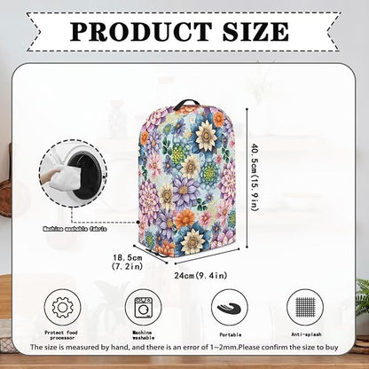 Colorful Flowers Blender Covers for Kitchen Food Processor Cover Dust Washable Foldable Coffee Appliance Cover Universal Design with Top Handle