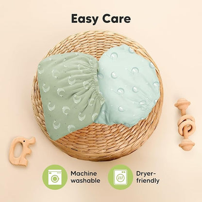 Pack and Play Sheets Fitted - 2-Pack Mini Crib Sheets for Pack N Play Mattress 38x26, Soft & Cozy, Neutral Toddler Playard Bedding, Snug Fitted Mini Baby Crib Mattress Cover Boy, Girl (Lunaris)