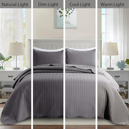 IR Imperial Rooms 8 Pack Quilt King Size Bedding (106" x 96") - Bulk Wholesale for Hotels, Guest Bedroom & Airbnbs - Lightweight Microfiber Reversible Embossed Quilts Bedspread (Grey)