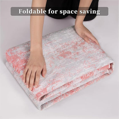 Ciicool Modern Abstract Area Rug, 2x3 Pink Grey Washable Small Entryway Rug, Low Pile Soft Non-Slip Kitchen Rug Thin Throw Rugs Room Mat Foldable Bathroom Rugs Non-Shedding Floor Carpet Indoor