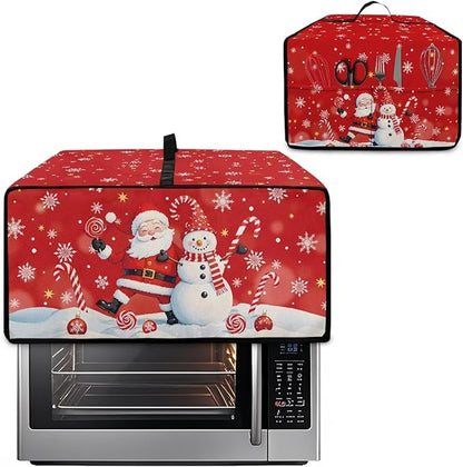 Christmas Toaster Oven Dust Cover Dustproof Smart Oven Air Fryer Microwave Cover with Side Pockets, Electric Appliance Protector for Kitchen, L, Santa Claus Snowman Candy Cane Red