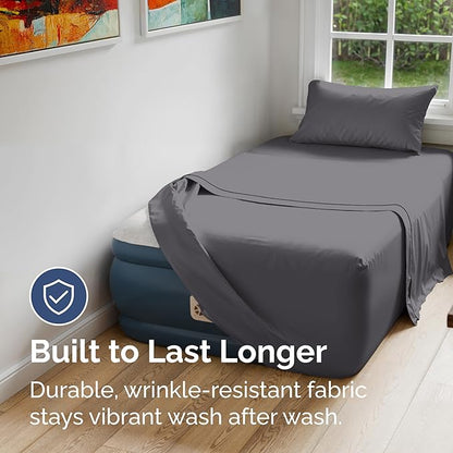 Air Mattress Sheet Set for Twin Size - 3 Piece Breathable & Cooling Sheets w/Extra Deep Pockets - Fits Inflatable & Blow Up Air Mattresses Up to 24 Inches Thick - Soft and Wrinkle Free - Dark Grey
