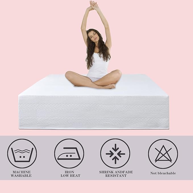Queen Bed Skirt-Box Spring Cover with 18 Inch Tailored Drop,Wrinkle and Fade Resistant Hotel Wrap Around Bed Skirts,Bed Frame Cover (Wave Pattern White, Queen-18 Drop)