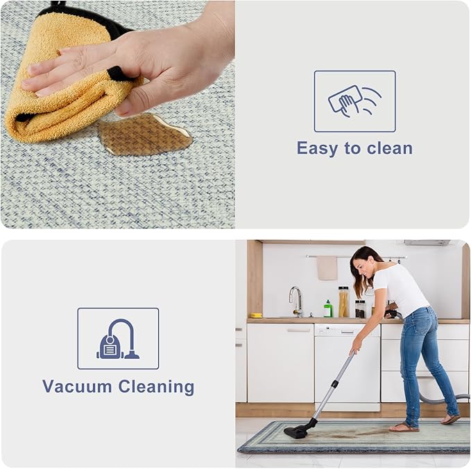 KIMODE Anti Fatigue Kitchen Mats for Floor, Blue Grey Farmhouse Kitchen Rugs Sets of 2, Padded Kitchen Floor Mats Non Slip, Cushioned Standing Mats for Front of Sink Laundry Desk 20"x71"+20"x32"
