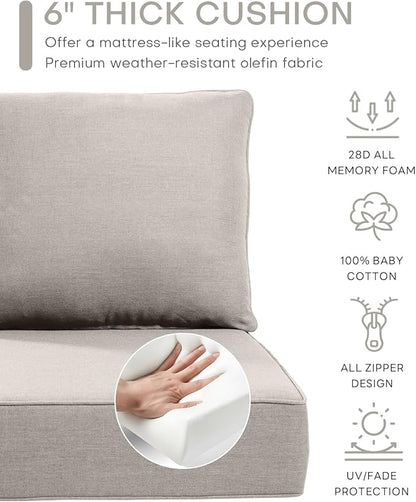 Luxury 24x24x6 Inch Outdoor Chair Cushions - Water&UV&Fade Resistant 1 Set Zippered Patio Back&Seat Cushion for Rattan Dining Rocking Swivel Chairs Loveseat Couch Sectional Sofa - Beige
