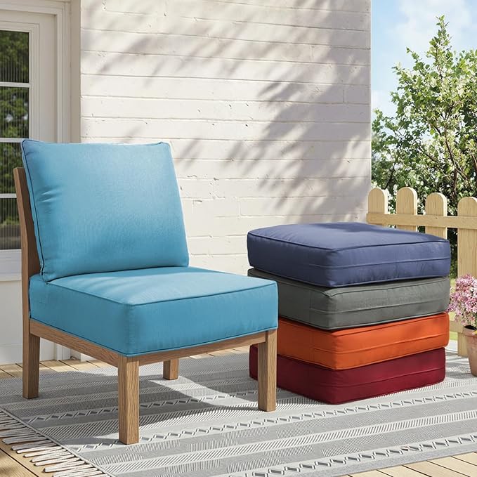 Outdoor Cushion Set for Furniture Patio Furniture, UV Resistant, Water Resistant - 6 Inch Thick Foam Garden Cushions– 22x24 Inch Patio Seat Covers for Chair/Sofa/Couch | Light Blue | 3-Pack |