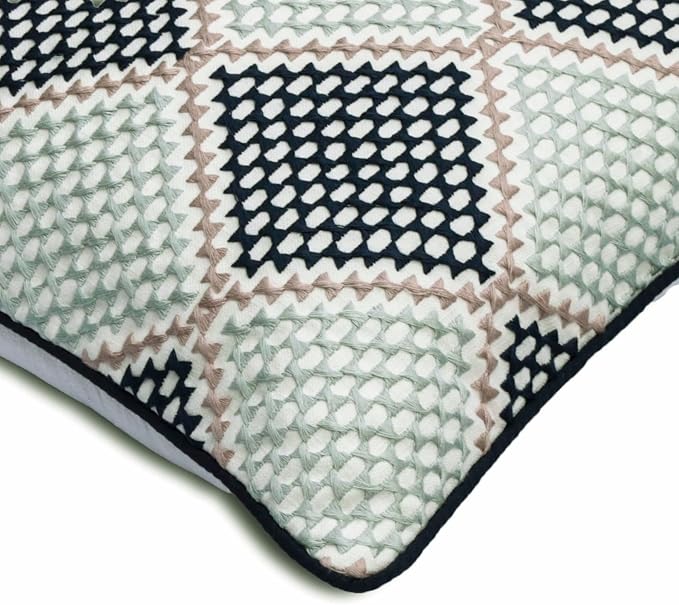 HomeCentric Blue Decorative Bed Runner CA King 86"x18" with Two Pillow Cover, Embroidered Bed Scarf on Embroidered Fabric - Pointillism