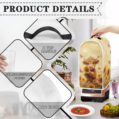 Highland Cow Blender Cover for Kitchen Blender Dust Cover Reusable Food Processor Dust Cover Easy to Install Kitchen Appliance Cloth Cover Novelty Tabletop Decor Gift for Friends