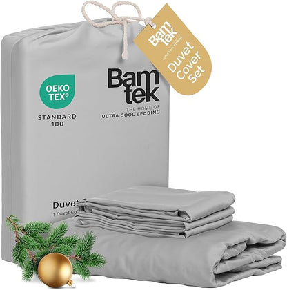 Duvet Cover Set - 100% Viscose Derived from Bamboo Duvet Cover King Size, 3 PC Luxury Cooling Duvet Cover for Hot Sleepers, Buttery Soft Comforter Cover & 2 PC King Pillowcases, Gray Mist