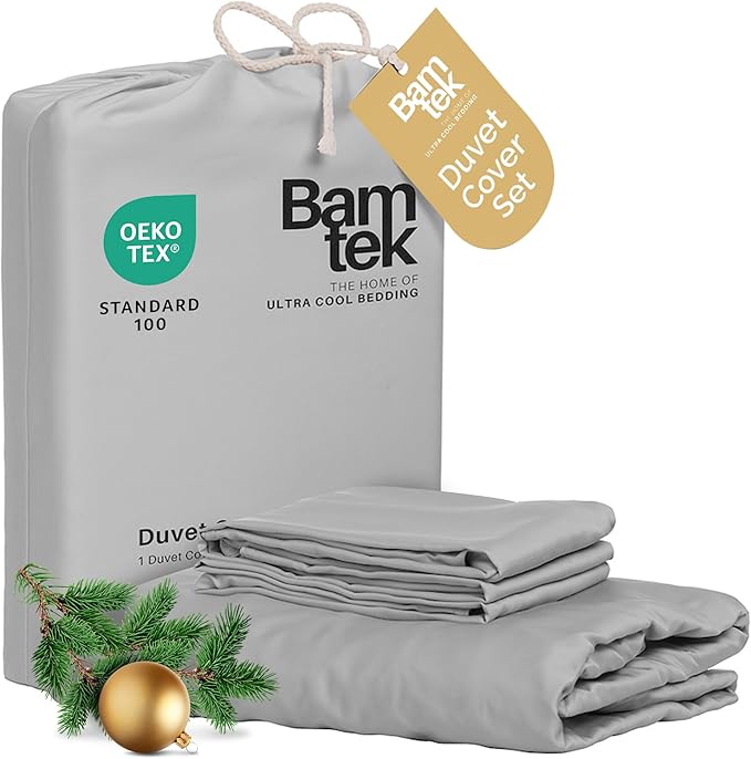 Duvet Cover Set - 100% Viscose Derived from Bamboo Duvet Cover Queen Size, 3 PC Luxury Cooling Duvet Cover for Hot Sleepers, Buttery Soft Comforter Cover & 2 PC Queen Pillowcases, Gray Mist