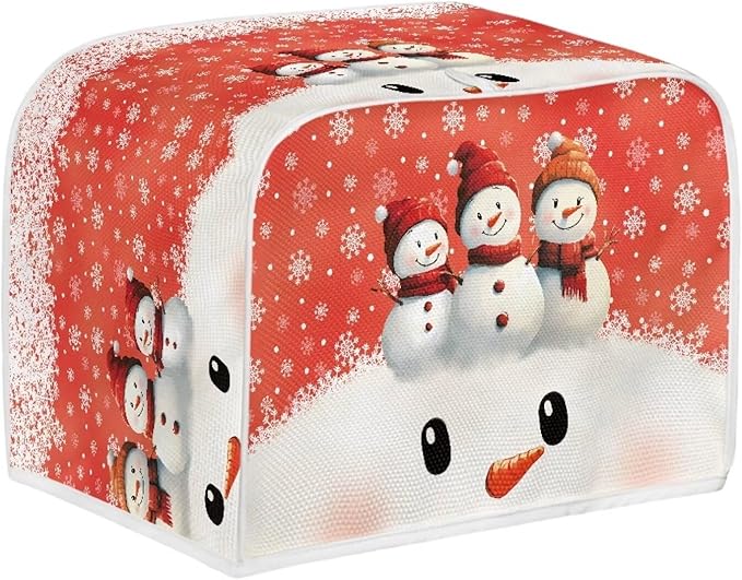 Christmas Snowman Printed Toaster Cover for Anti-Dust & Fingerprint, Snowflake Print Covers, Kitchen Microwave Decor Accessories