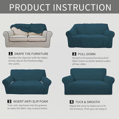 Easy-Going Stretch Chair Sofa Slipcover 1-Piece Couch Sofa Cover Furniture Protector Soft with Elastic Bottom for Kids, Pet. Spandex Jacquard Fabric Small Checks (Chair, Deep Teal)