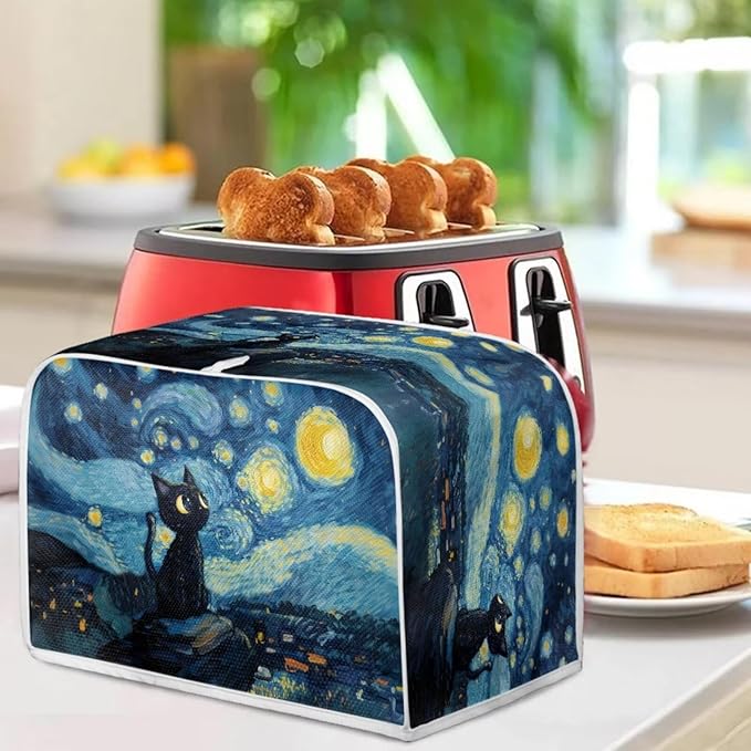 Black Cat Galaxy Toaster Cover 4 Slice Oven Cover Dustproof Kitchen Small Appliance Protector Toaster Dust Covers for Kitchen Counter, M, Blue