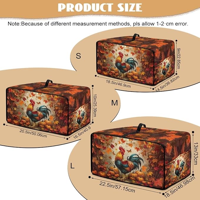 Air Fryer Toaster Oven Cover with Pockets, Stain-resistant Microwave Oven Protector for Kitchen Countertop, S, 14.5 x 18.5 x 9 Inches, Chicken Rooster Pumpkin Fall Leaves