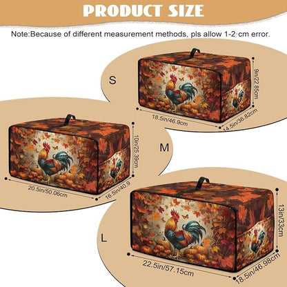 Air Fryer Toaster Oven Cover with Pockets, Stain-resistant Microwave Oven Protector for Kitchen Countertop, M, 16.5 x 20.5 x 10 Inches, Chicken Rooster Pumpkin Fall Leaves