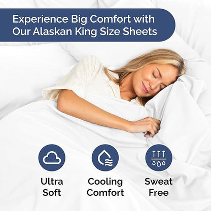 Alaskan King Sheets 108 x 108 – 4 Piece Luxury Alaskan King Sheet Set – Fits 10” to 16” Deep Pocket Alaskan King Fitted Sheet – Extra Large Oversize Fitted Sheet - Perfect for Family Beds