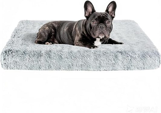Fluffy Orthopedic Dog Beds for Puppy/Cats with Washable Removable Cover Dog Crate Bed Egg Crate Foam Support Plush Pet Pad Mat with Anti-Slip Bottom(Grey,24 * 16)