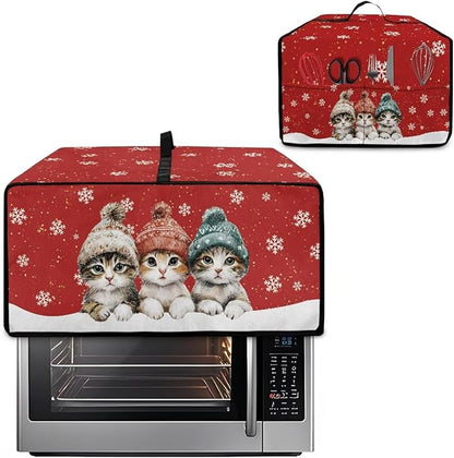 Toaster Oven Cover Dustproof Protective Countertop Convection Oven Cover with Side Pockets for Christmas Holiday Decorations, L, 18.5 x 22.5 x 13 Inches, Cat Snowflake Red
