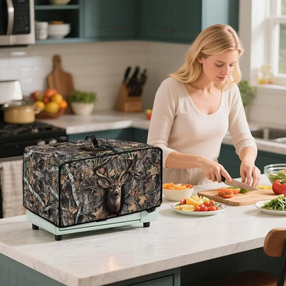 Dust-Proof Microwave Oven Cover Protector Microwave Oven Grill Cover Deer Elk Forest Camo Hunting Print Universal Kitchen Appliance Protector Case Protections for Toaster Oven, S