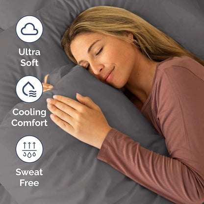 RV Short Queen Sheet Set 60 X 75 - 4 Piece RV Short Queen Bed Sheets - Soft, Breathable & Cooling - Designed for Bunks, Trailers & Camper - Fits 8” to 12" Mattress - Hotel Luxury Bedding - Dark Grey