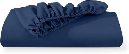 Bare Home Fitted Bottom Sheet Split Head Flex King Size - Premium 1800 Microfiber - Ultra-Soft Hotel Luxury - Deep Pocket - Durable and Long Lasting (Split Head Flex King, Dark Blue)